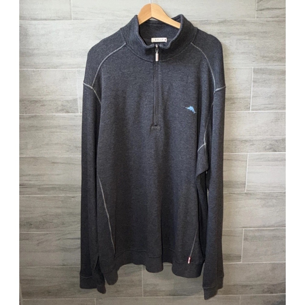 Tommy Bahama Relax Pull Over 1/4 Zipper Sweatshirt Grey Size XLT